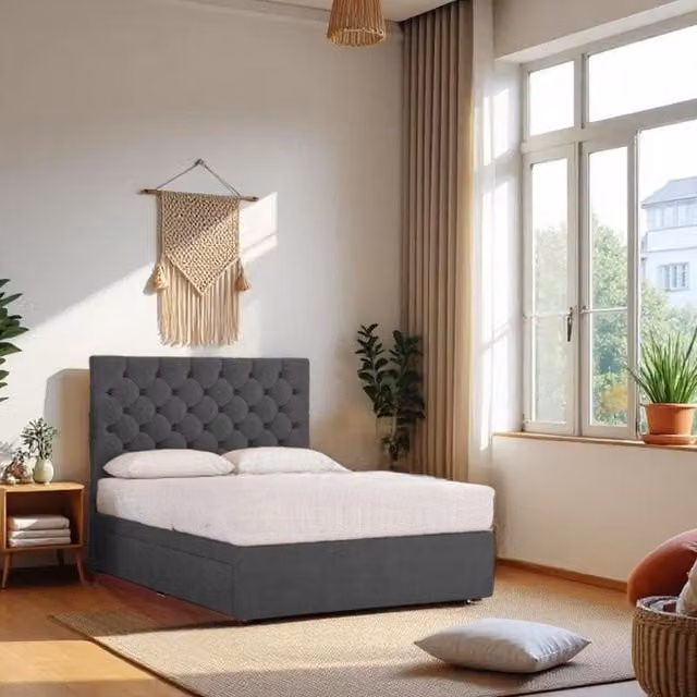 Knight Sleep Athens Plush Bed Set with Hybrid Mattress and 2 Drawers in Charcoal Grey, Small Single, W/D/H: 75 x 190 x 61 cm – 1