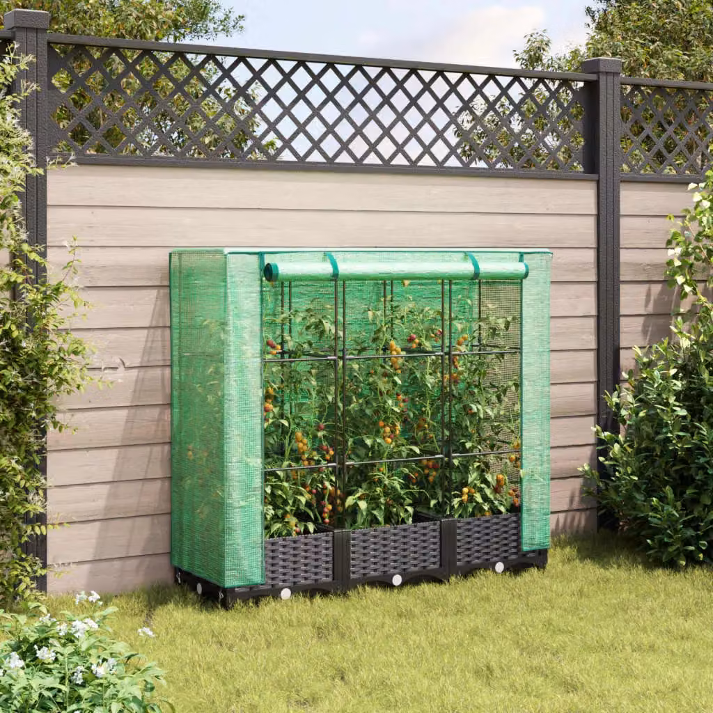 Berkfield Home Raised Bed with Greenhouse Cover in Black Rattan Look, W/D/H: 120 x 40 x 123 cm – 2