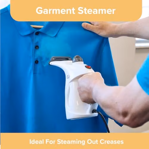 Quest Handheld Garment and Fabric Steamer in White and Silver with Brush Attachment and Auto Shut-off – 4
