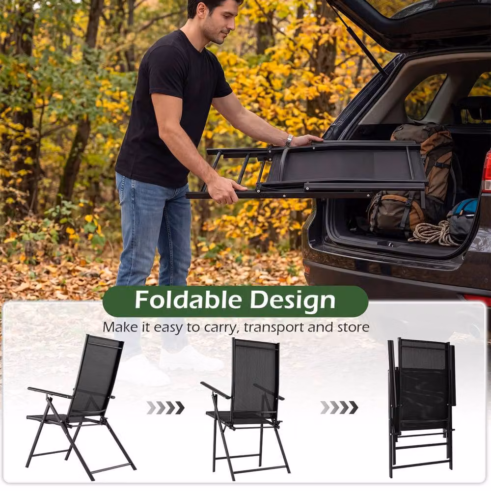 Costway 3-Piece Outdoor Patio Bistro Set with Folding Chairs and Coffee Table in Black – 9