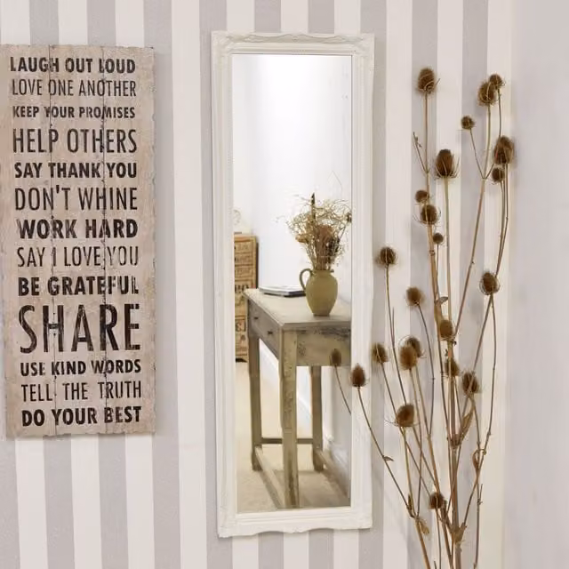 MirrorOutlet White Ornate Shabby Chic Rectangular Wall Mirror, W: 41 cm, H: 124 cm