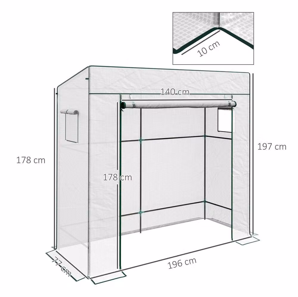 STILVORA Walk-in Greenhouse in White with Windows and Zipped Door, Height: 196 cm – 2