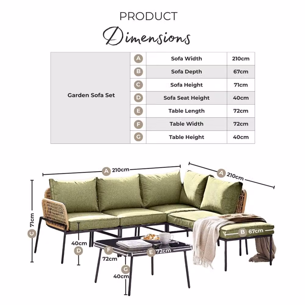 FurnitureboxUK Maldives 5 Seat PE Rattan Outdoor Garden Sofa Set in Green – 4