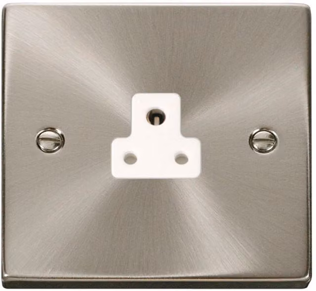 SE HOME 1 Gang 2A Round Pin Surface Socket in Satin Brushed Chrome and White