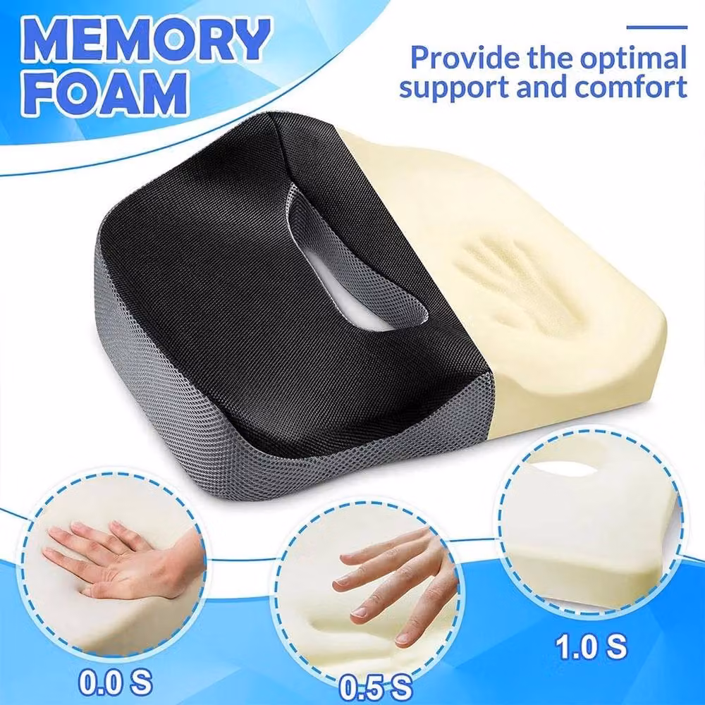 VOGREX Ergonomic Memory Foam Orthopedic Seat Cushion with Non-Slip Base and Washable Removable Cover in Multicolour – 4
