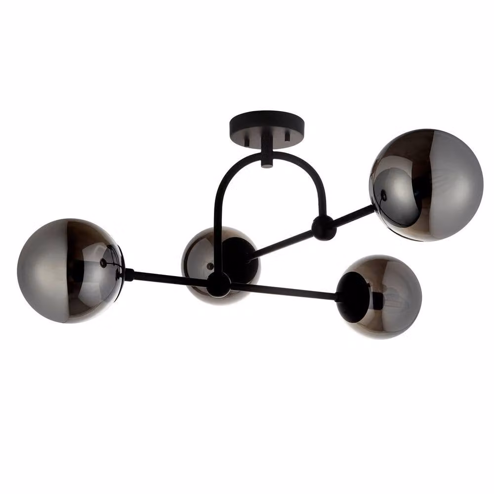 Netlighting Trieste Globe Ceiling Light in Matt Black with Smoked Grey Glass Sphere – 3