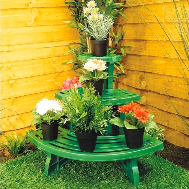 mysmartbuy 3-Tier Green Garden Plant Pot Etagere Corner Display Stand, H 50 cm x W 61 cm x D 38 cm – 1