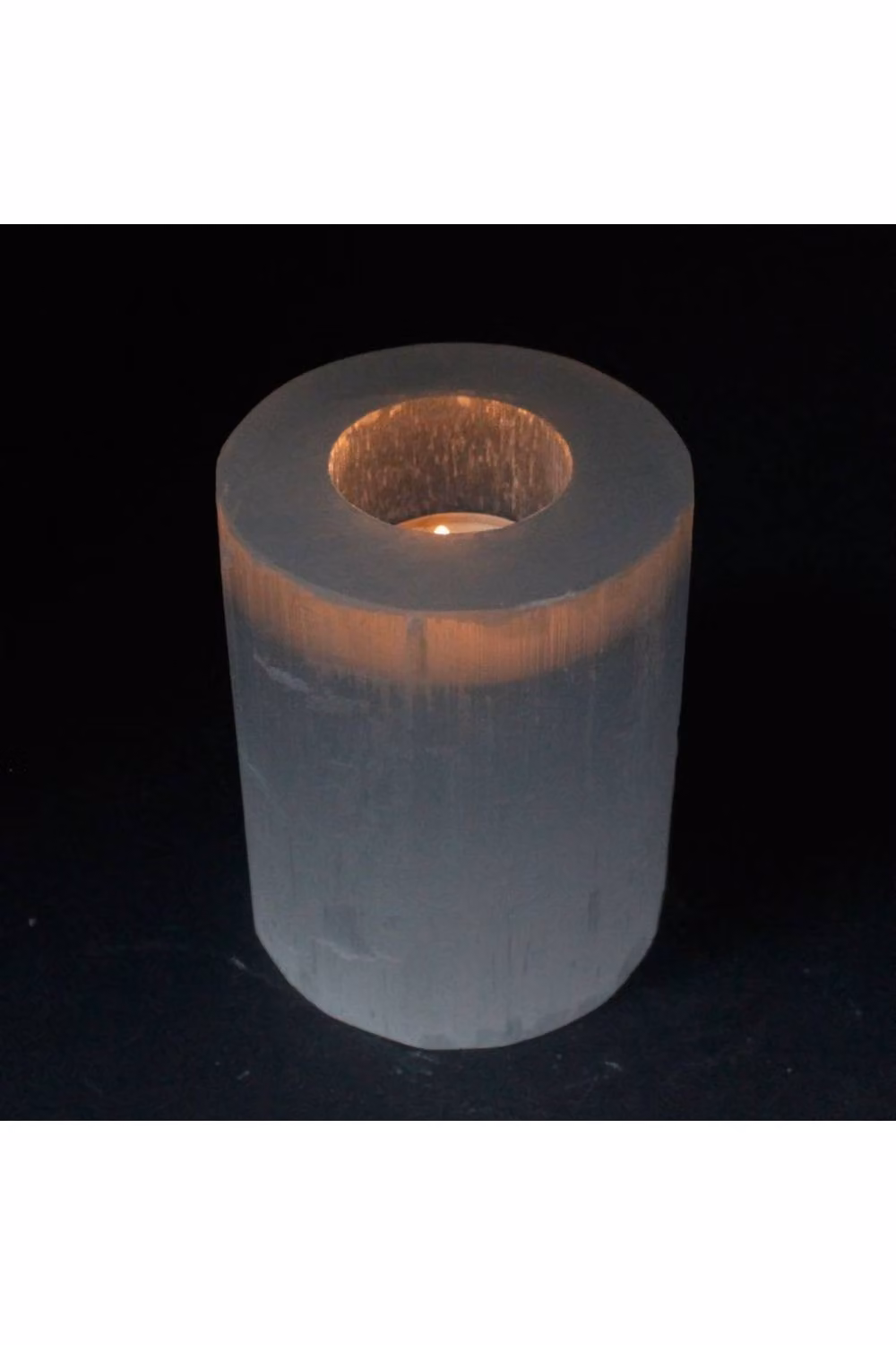 KDMD Selenite Tealight Candle Holder, White Translucent Stone Tabletop Decor, Diameter: 10 cm – 2