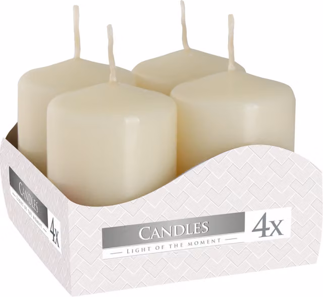 SolaDirect Pack of 4 Small Pillar Candles in Red, White and Yellow, W: 40 mm, H: 60 mm