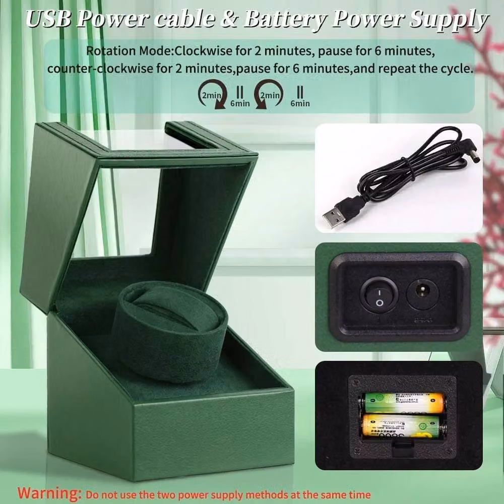 VOGREX Single Watch Winder Display Case and Rotating Storage Box in Green – 4