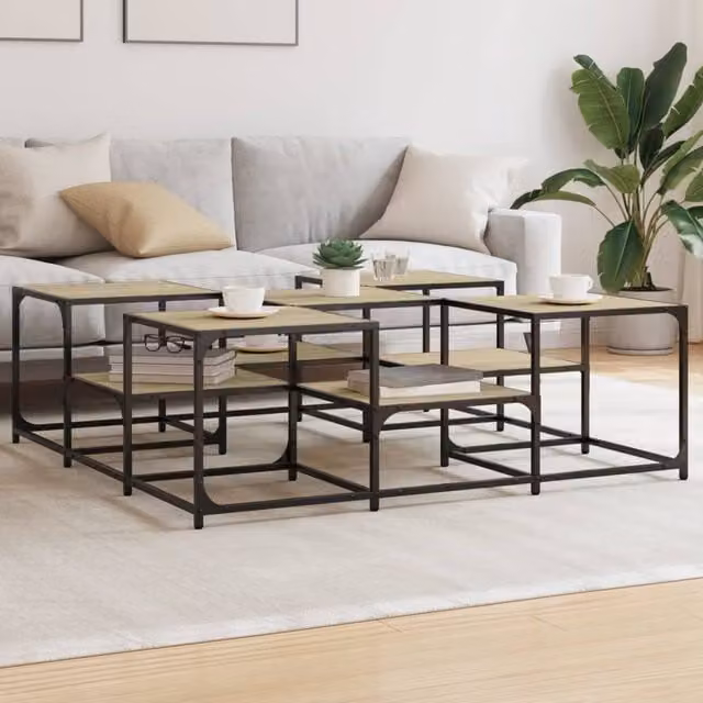 Berkfield Home Sonoma Oak Coffee Table in Brown, W/D/H: 121 x 121 x 40 cm