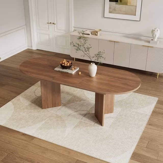 BTM Modern Oval Extendable Dining Table, 4-6 Seater, Brown Walnut Finish, W/D/H: 120 x 60 x 40 cm (Extends to 160 cm) – 1