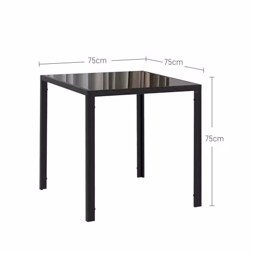 HOMCOM Modern Square Dining Table with Black Tempered Glass Top and Metal Legs, W/D/H: 75 x 75 x 80 cm – 3