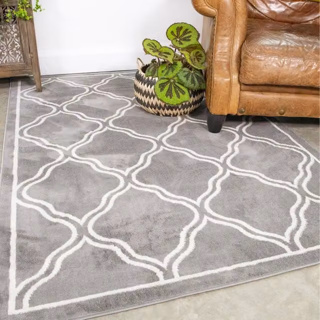 The Rug House Grey Geometric Modern Rectangular Living Area Rug W: 110 cm, D: 60 cm