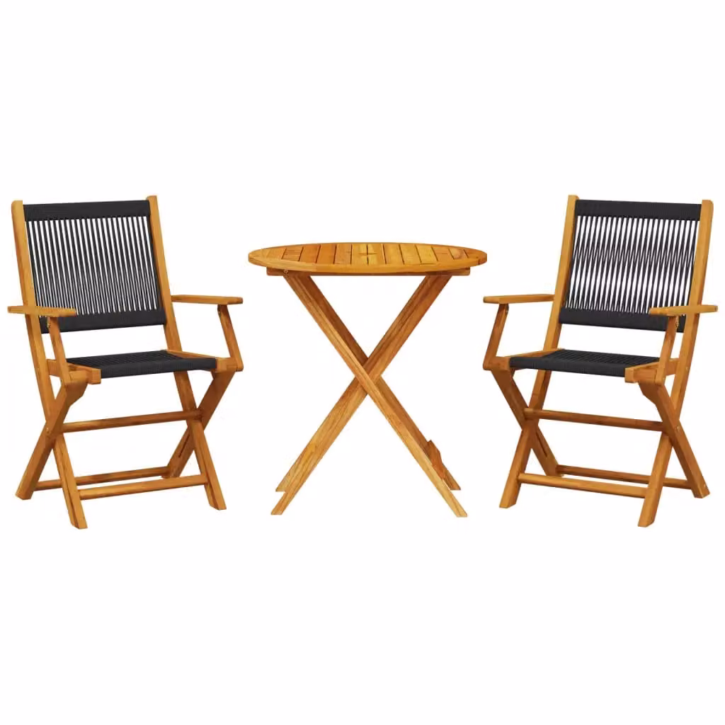 Berkfield Home 3 Piece Bistro Set in Black Polypropylene and Acacia Wood – 2
