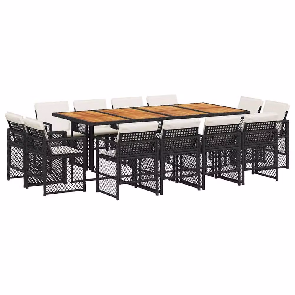 Berkfield Home 13 Piece Garden Dining Set with Black Poly Rattan and Cushions – 2