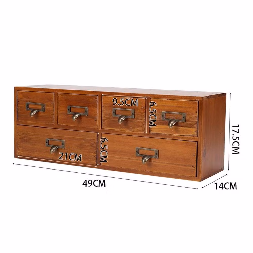 Nordara Small Brown Wooden 6-Drawer Desktop Storage Unit Cabinet – 2