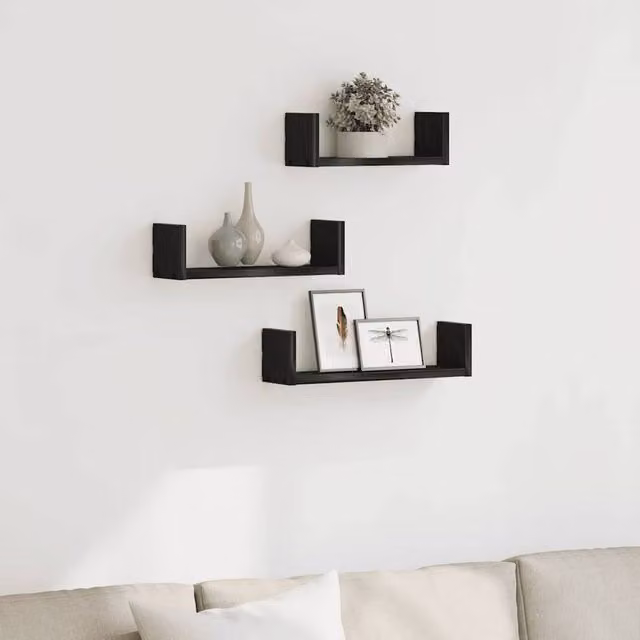 Berkfield Home Set of 3 Wall Mounted Shelves in Black Oak Engineered Wood