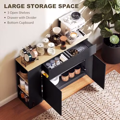 HOMCOM Modern Black Kitchen Island Sideboard with 2 Doors and 2 Drawers – 3