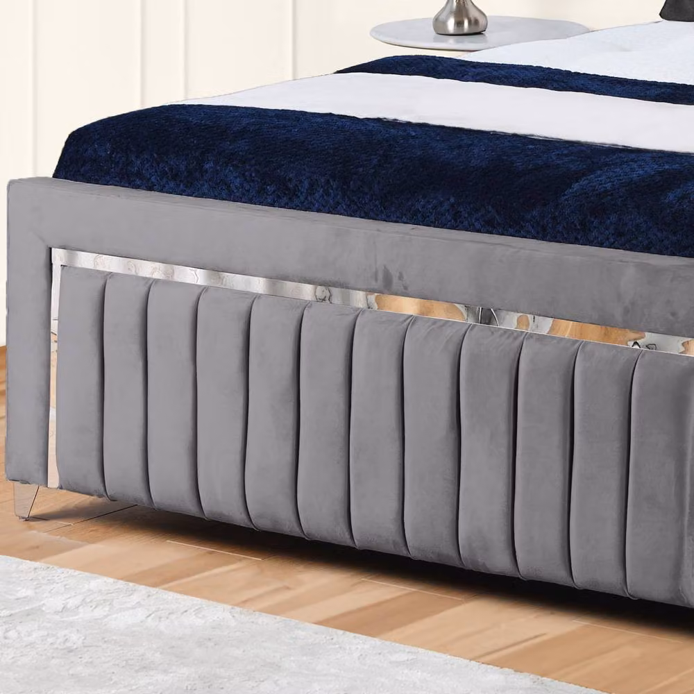 UK Bed Furniture Grey Upholstered Gas Lift Storage Bed with 48-inch Headboard, Size: Single (90 x 190 cm) – 3