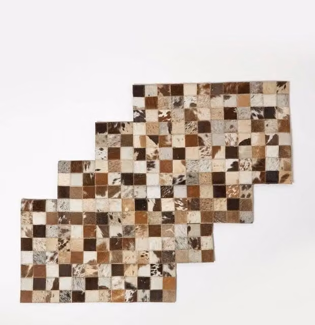 Homescapes Brown Checked Leather Placemats, Set of 4, W/D: 46 x 30 cm