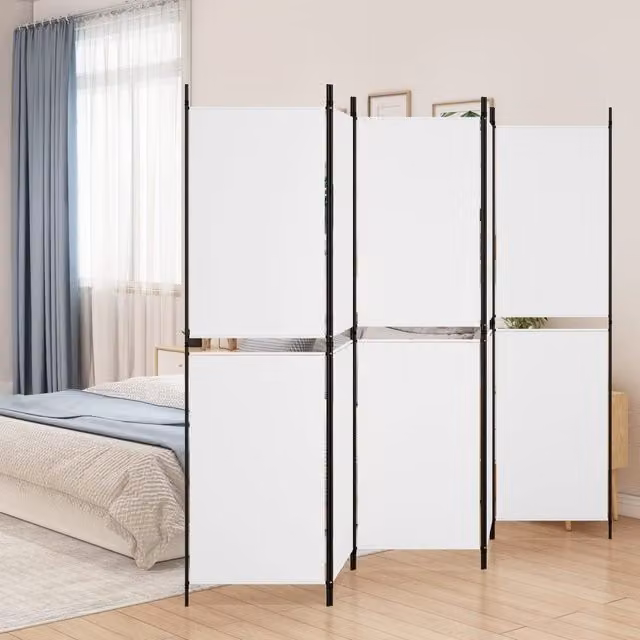 Berkfield Home 5-Panel Fabric Room Divider in White, H 180 cm x W 250 cm