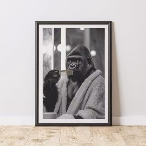 60 Second Makeover Gorilla Comb Animal Print Paper Poster, Black White and Grey, A4