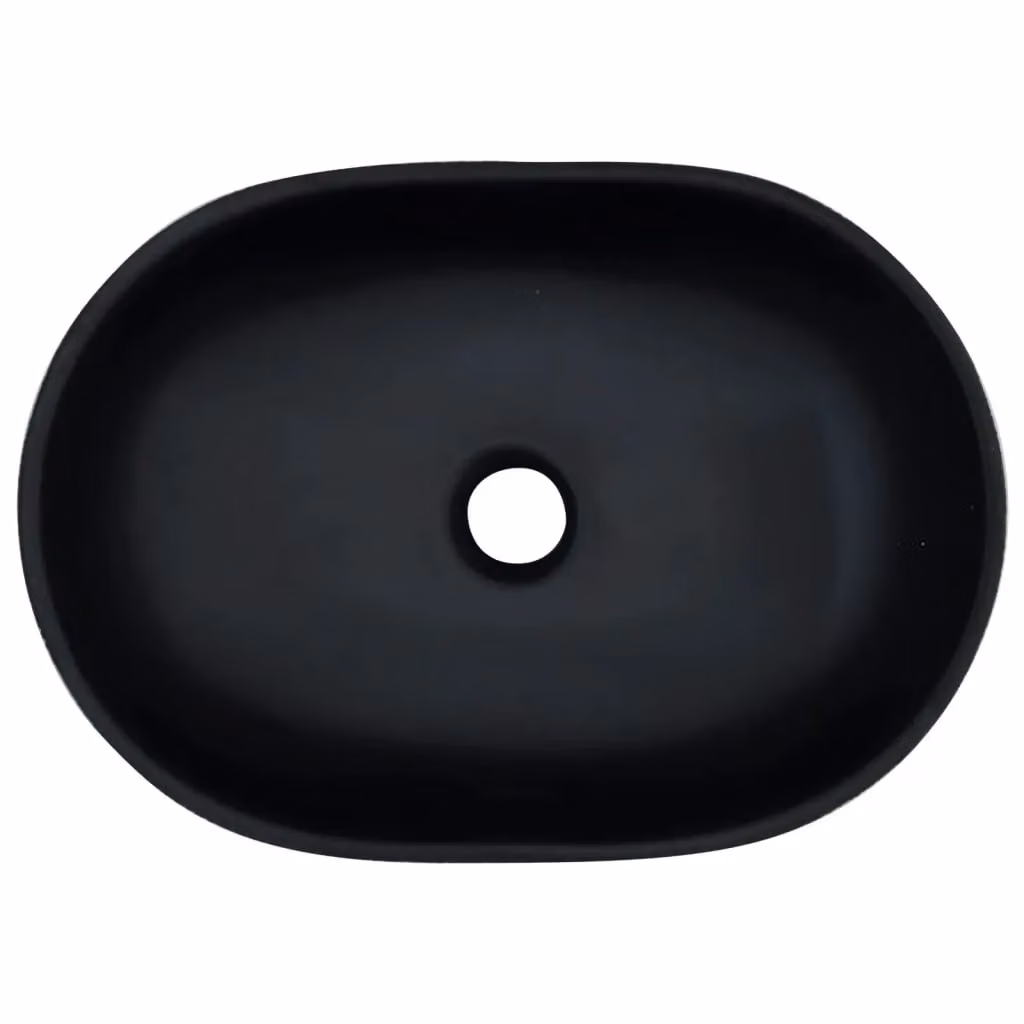 Berkfield Home Oval Ceramic Countertop Basin in Black and Grey, W: 47 cm, D: 33 cm, H: 13 cm – 3