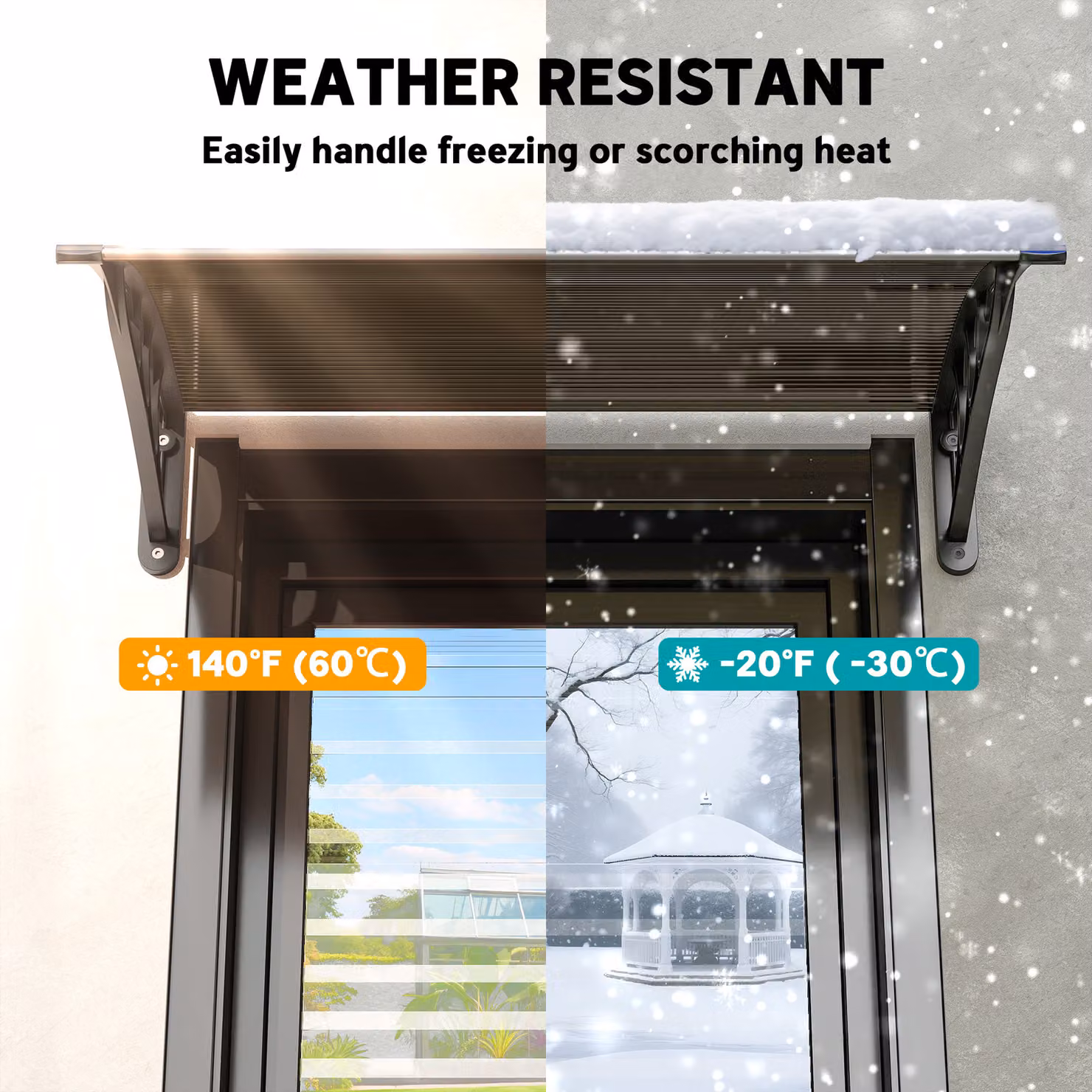 Outsunny Waterproof Curved Window and Door Canopy with Aluminium Frame and Rigid Polycarbonate Fixed Outdoor Awning – 6