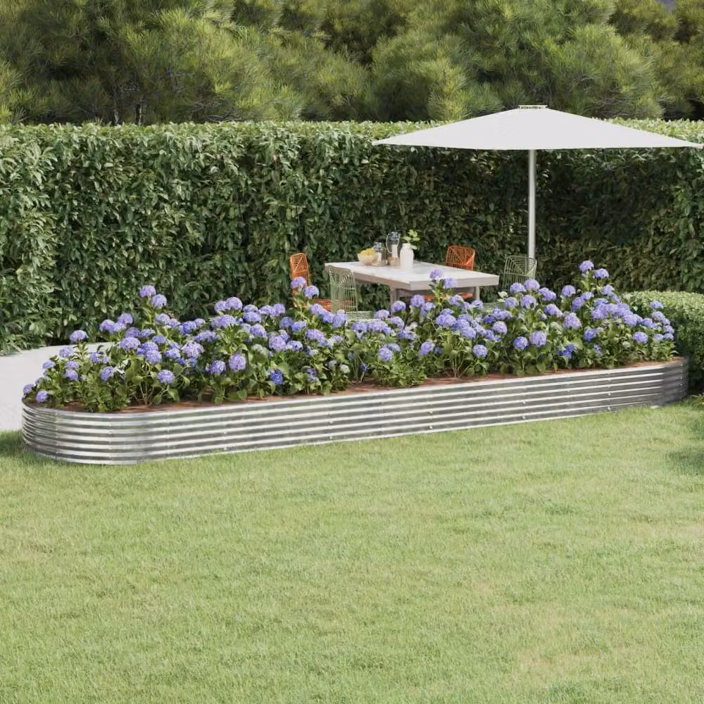 Berkfield Home Garden Powder-coated Steel Raised Bed in Silver, W: 523 cm, D: 140 cm, H: 36 cm – 2