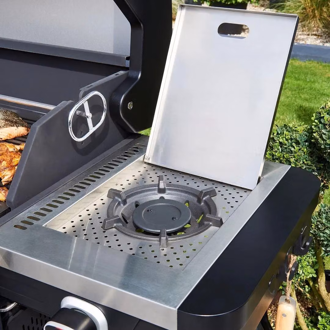 Norfolk Grills Infinity 400 Black Gas Barbeque with Side Burner and Warming Rack in Stainless Steel – 3