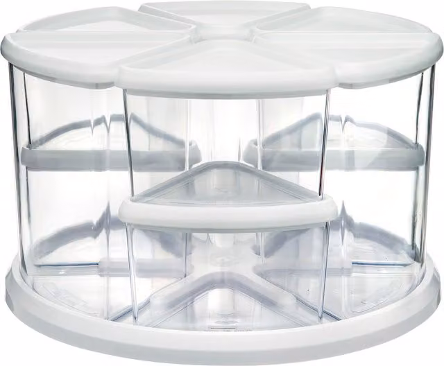 Deflecto White Multi-Compartment Plastic Storage Carousel with 9 Compartments