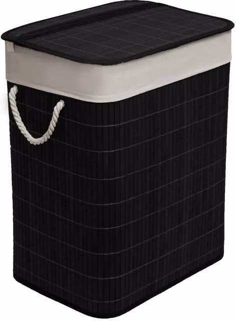 MantraRaj Black Bamboo Foldable Laundry Basket with Lid and Removable Liner, 65L Capacity – 6