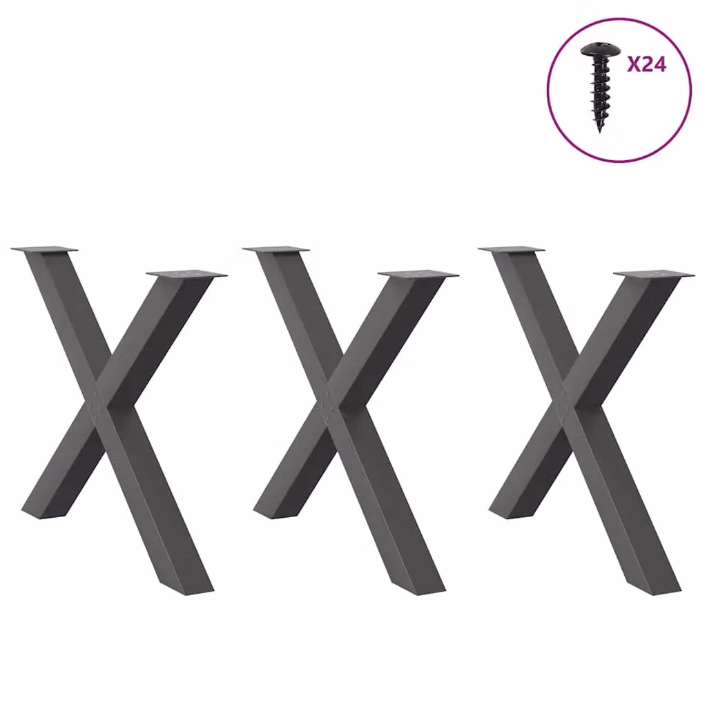 Berkfield Home X-Shaped Dining Table Legs, 3 Piece Set, Anthracite and Black Steel, H: 90 cm – 2