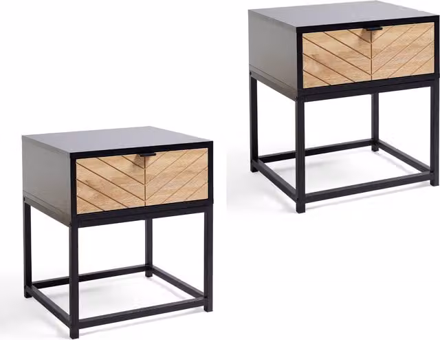 VonHaus Set of 2 Dalton 1 Drawer Chevron Design Side Tables in Black, W/D/H: 40 x 40 x 50 cm – 1