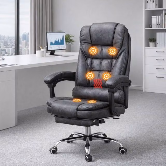 ERGOVEXA Executive Office Chair with 6 Point Massage, Back Heat and Headrest in Dark Grey
