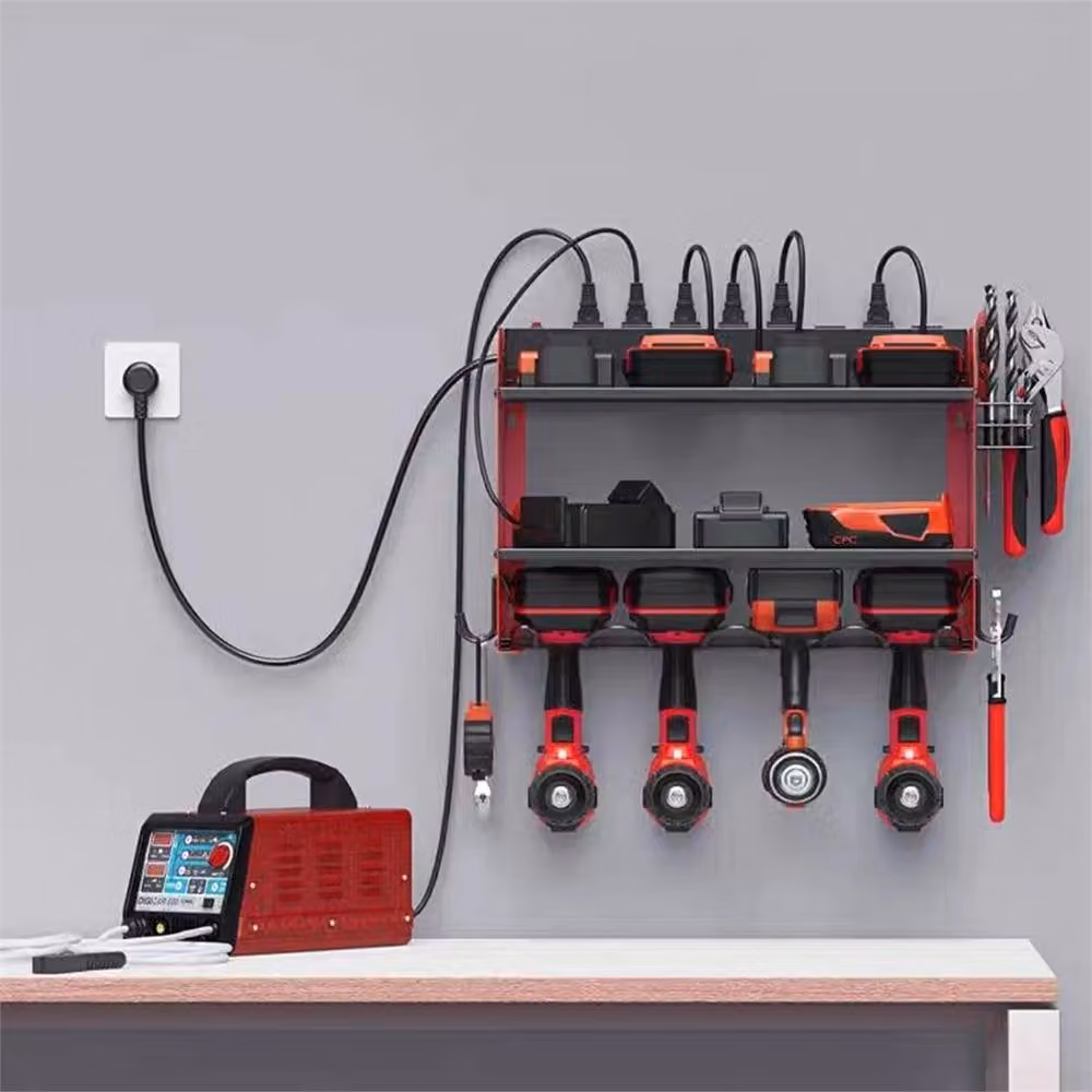 Nordara Heavy Duty Wall Mounted Power Tool Organizer Storage Rack in Red – 4