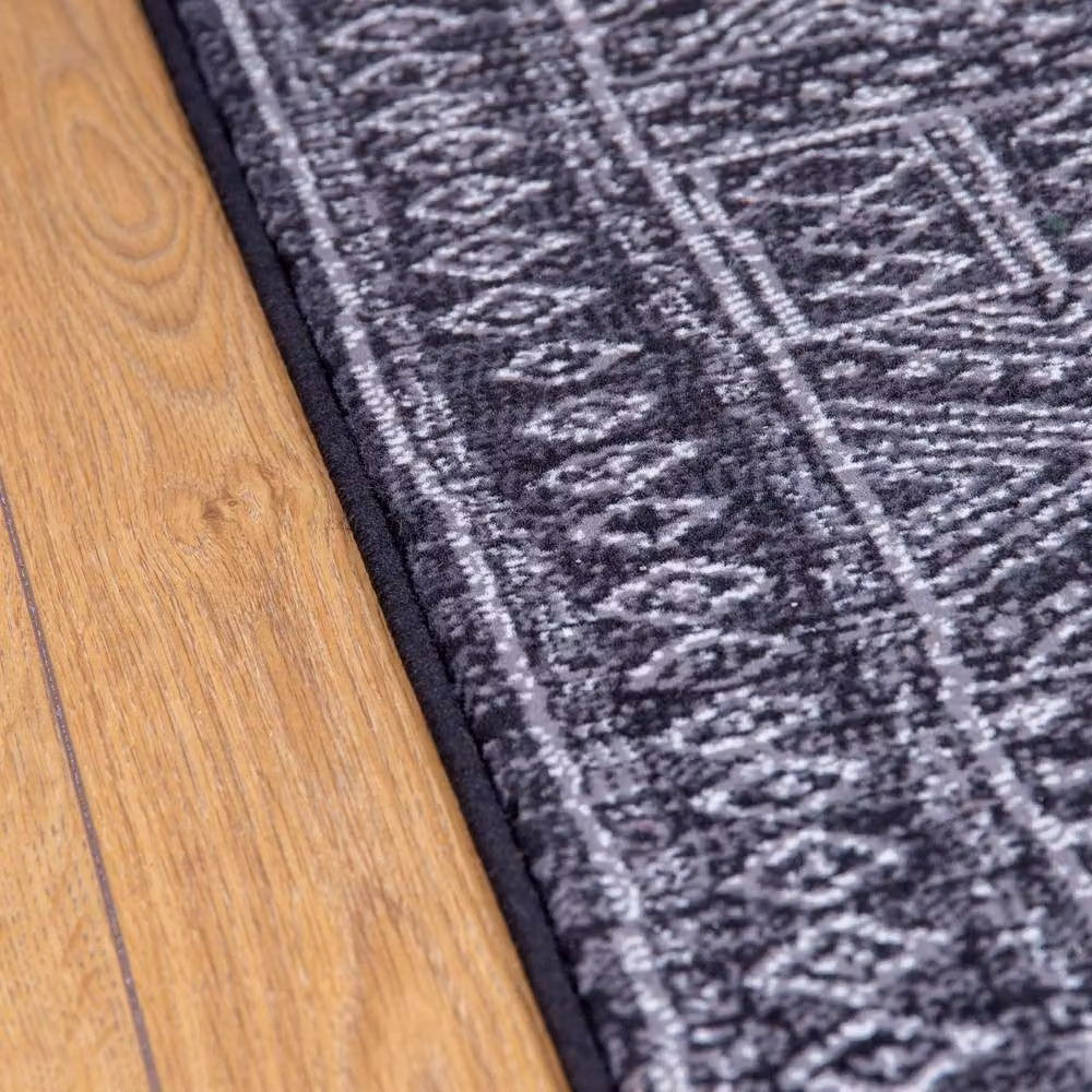 runrug Afrikans Hallway Carpet Runner Rug in Black, W: 100 cm, L: 360 cm – 4