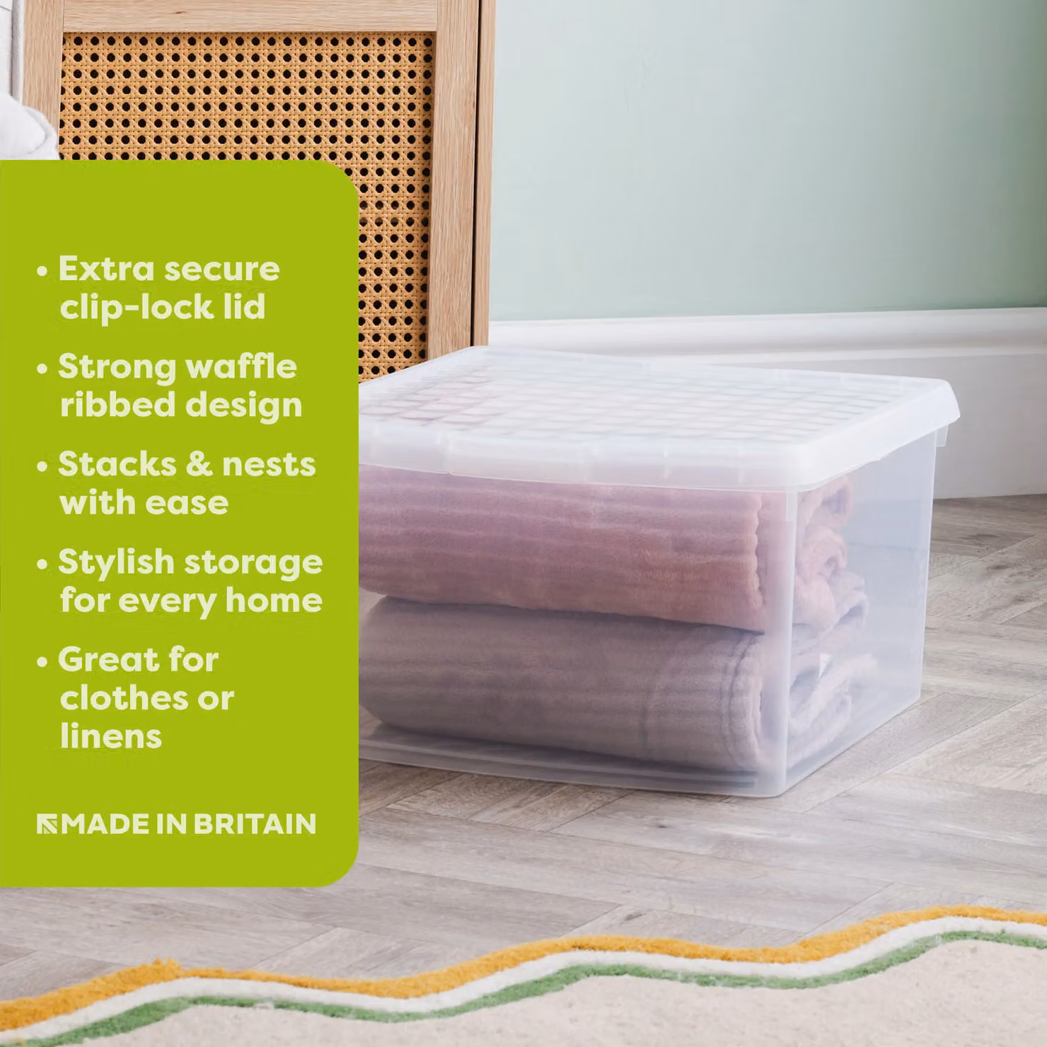 Wham Clip Set of 3 Clear Plastic Square Storage Boxes with Clip Lock Lids and Handles, 25.5L each – 2