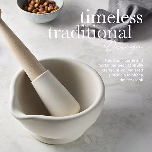 Milton Brook White Ceramic Mortar and Pestle Set with Ergonomic Grip, Diameter: 17 cm – 4