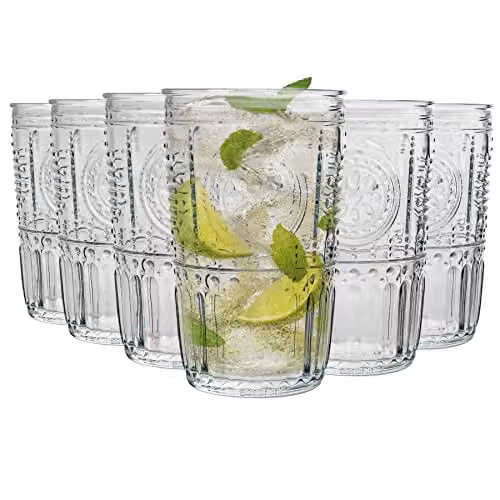 Bormioli Rocco Floral Tumbler Glass Set, Transparent, 475ml, Pack of 24