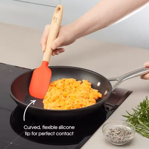 Zeal Red Silicone Spatula with Ash Wood Handle, 25 cm, Heat-Resistant and Non-Scratch – 2
