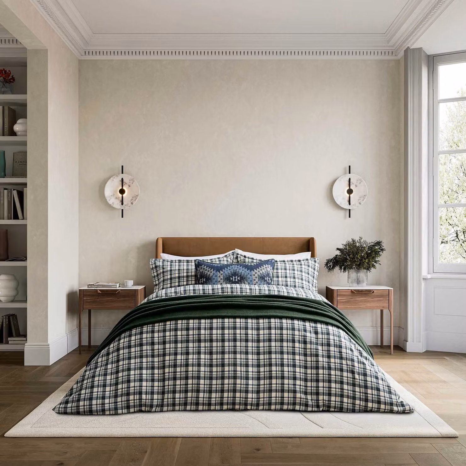 Bedeck of Belfast Woven Check Jacquard Cotton Duvet Cover and Pillowcase Set, Blue and Green, W: 180 cm, L: 200 cm – 2