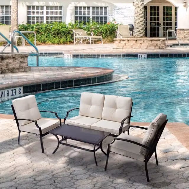 Teamson Homes 4 Piece Outdoor Garden Furniture Set with Table and Chairs in Beige and Black