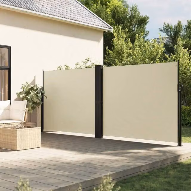 Berkfield Home Retractable Side Awning in Cream Polyester, W/H: 1000 x 160 cm