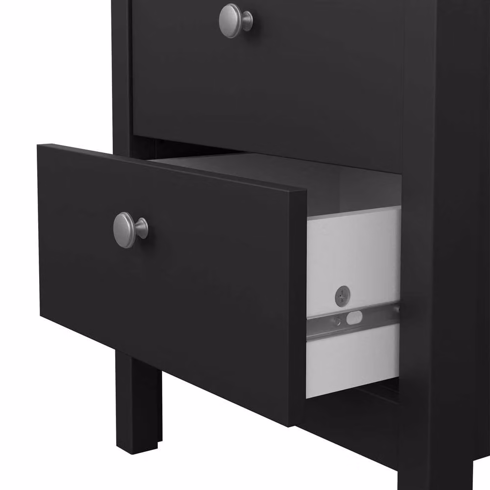 Wyld Haus Gossmere Black Wooden Bedside Table with 2 Drawers and Silver Handles – 5