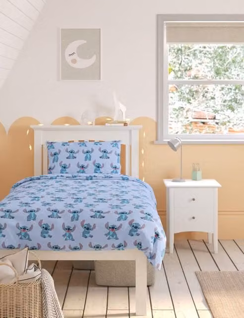 M&S Lilo & Stitch Cotton Blend Bedding Set Blue Mix W/D/H: 90 x 190 cm