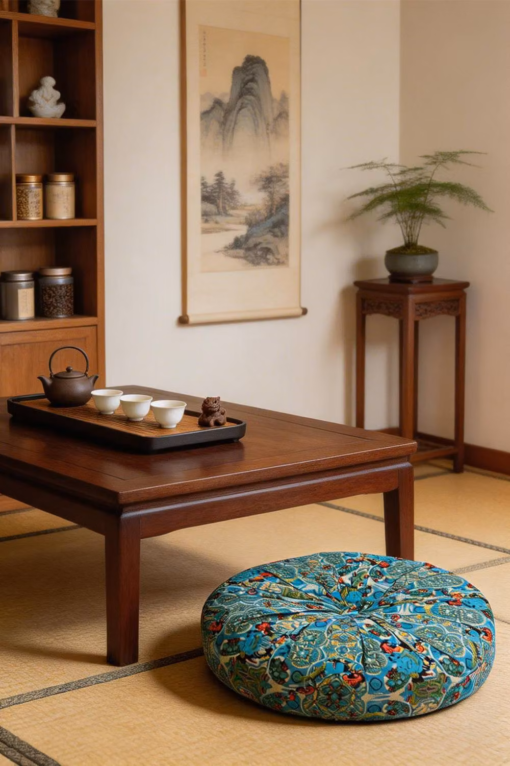 Living and Home Bohemian Style Round Plush Tatami Floor Seat Cushion in Blue – 4