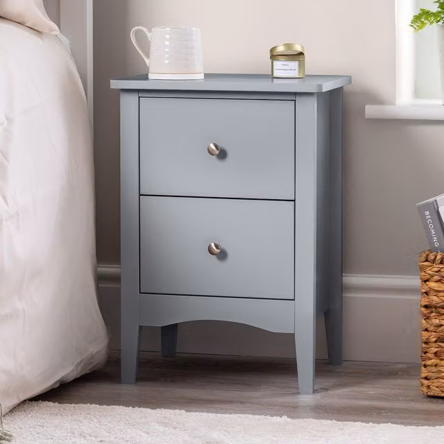 Christow 2 Drawer Bedside Cabinet Table in Grey