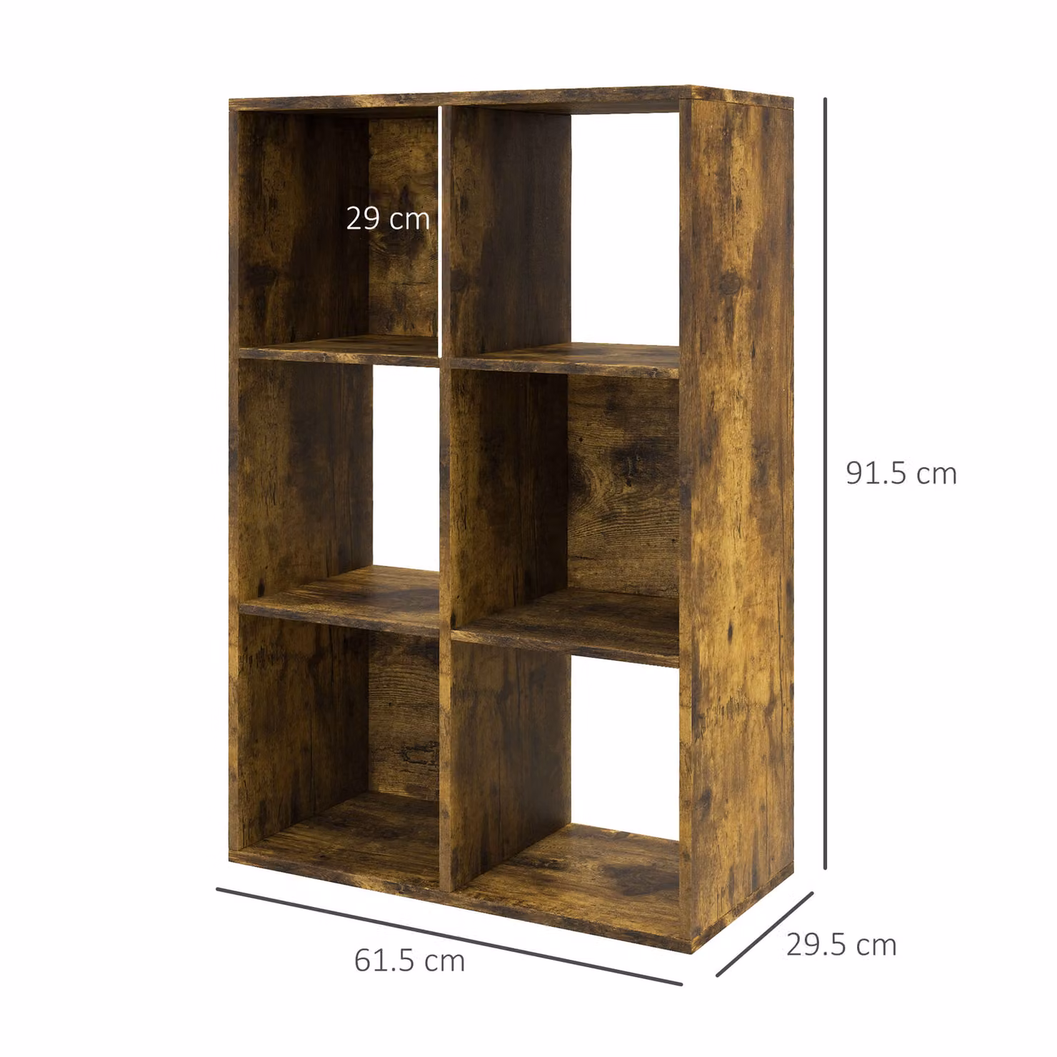 HOMCOM 3-Tier 6-Cube Storage Unit and Bookcase Organiser in Rustic Brown – 3